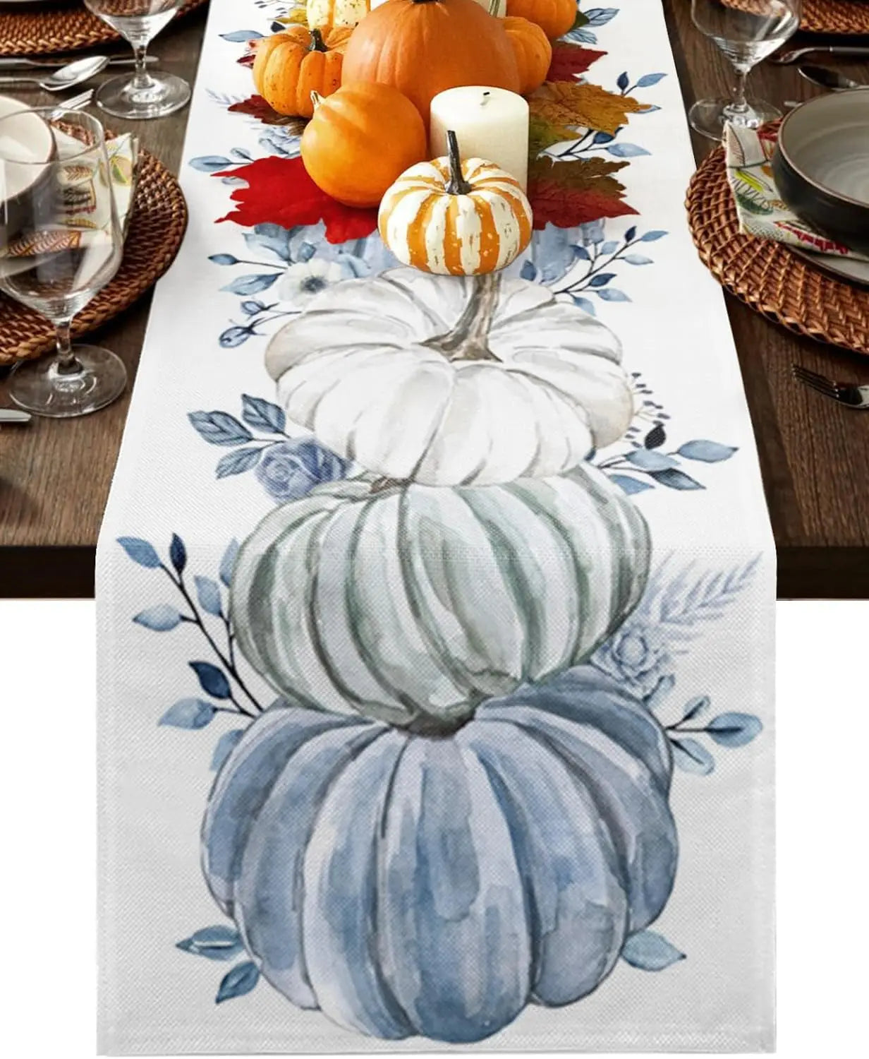 Fall Harvest Gnome Pumpkin Maple Leaves Table Runner Party Decor Reusable Kitchen Dining Table Runner Thanksgiving Decorations