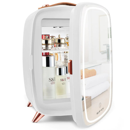 KFO Skincare Fridge Mini Fridge Skincare Mini Fridge 6 Liter/8 Cans 3 LED Mirror Light ModeSkin Care Fridge Mini Skincare FridgeCosmetic Fridge Mini Fridge For Bedroom For Makeup Storage (White)