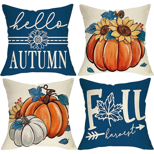 Hello Autumn & Fall Harvest Pumpkin Leaf Printed Cushion Covers Sofa cushion cover, home room decoration