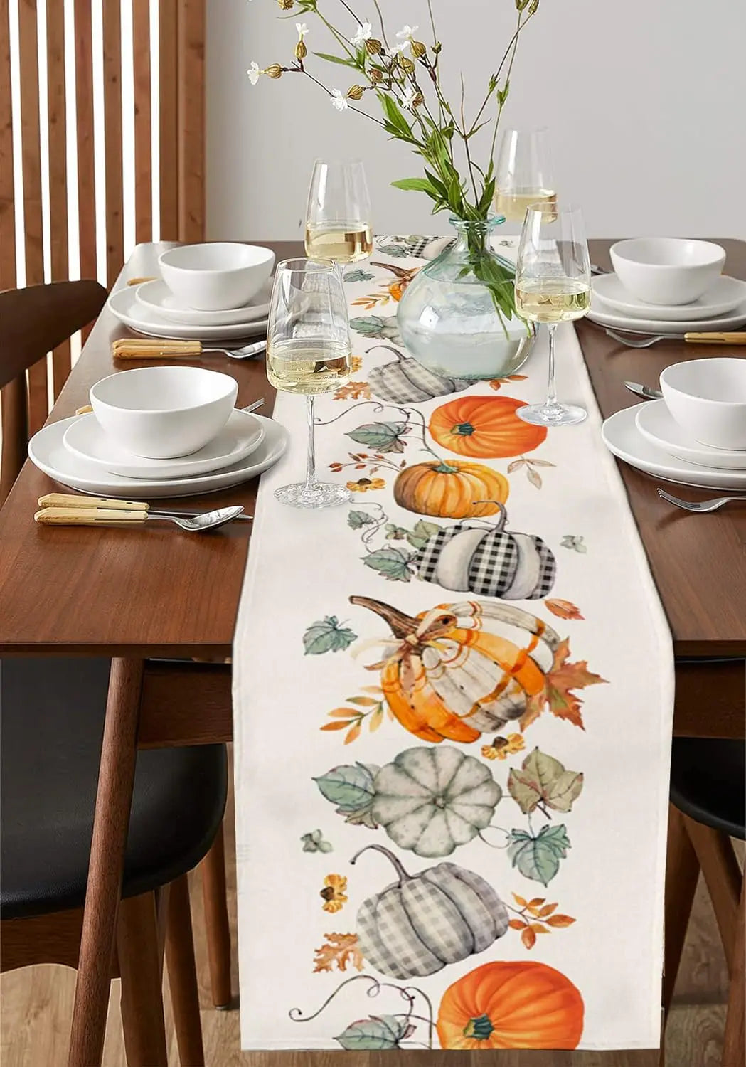 Autumn Pumpkins Maple Leaves Linen Table Runner for Table Decoration Fall Thanksgiving Harvest Table Runners Wedding Party Decor