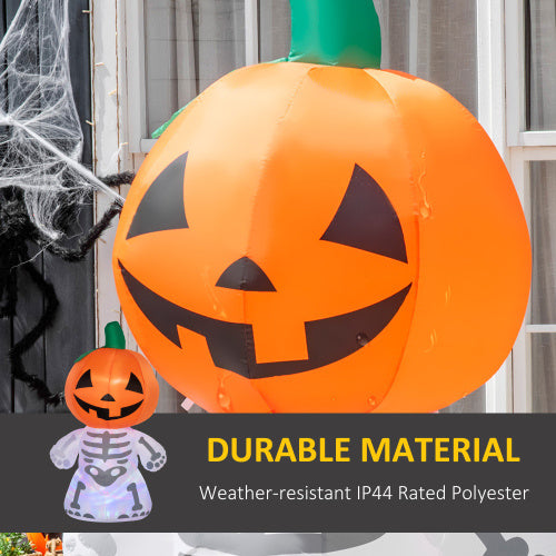 6ft Halloween Inflatables Outdoor Decorations, Smiling Skeleton Ghost with Pumpkin Head, Blow Up LED Yard Decor