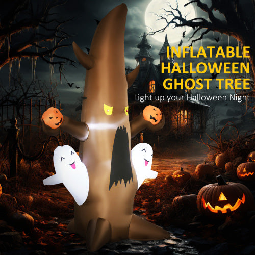 5 Halloween Inflatables Outdoor Decorations Ghost Tree With Pumpkins, Blow-Up LED Yard Decor