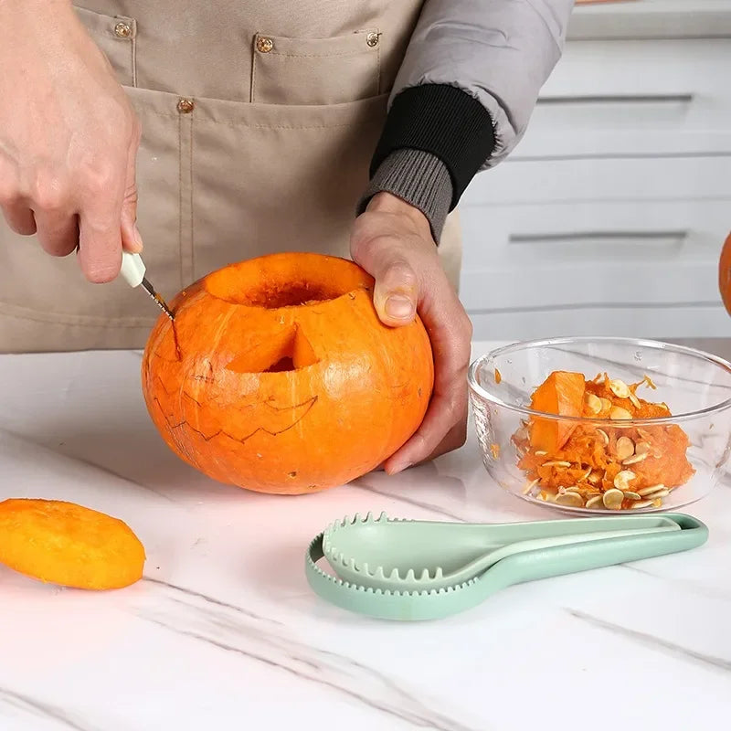 3-in-1 Melon Separator Pumpkin Carver Water Fruit Extractor Flesh Carving Tool Fruit Heart Scooper Halloween Props