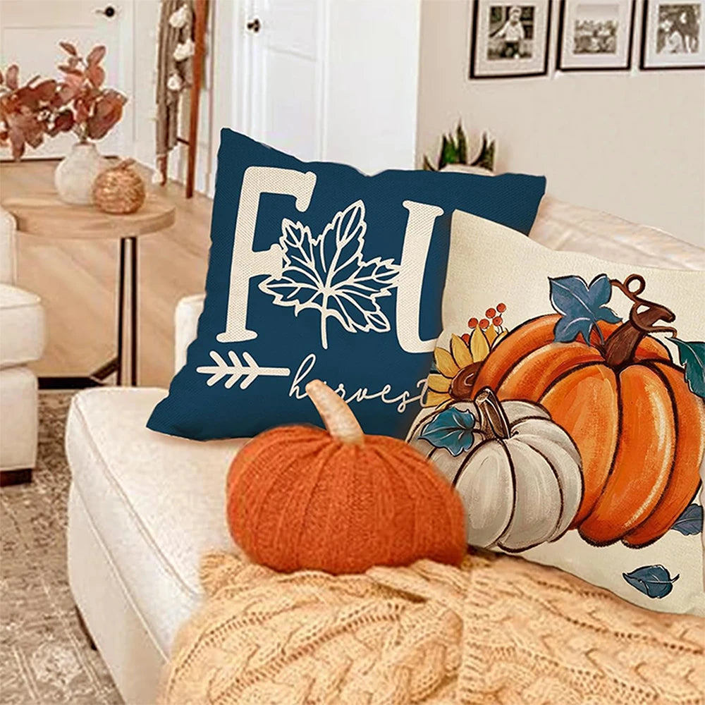 Hello Autumn & Fall Harvest Pumpkin Leaf Printed Cushion Covers Sofa cushion cover, home room decoration