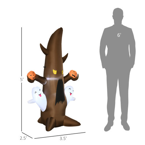 5 Halloween Inflatables Outdoor Decorations Ghost Tree With Pumpkins, Blow-Up LED Yard Decor