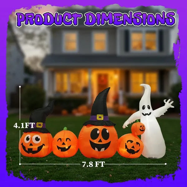 8FT Long Halloween Inflatables Pumpkins Ghost Outdoor Decorations, Blow Up Yard Decoration With Built-in LEDs