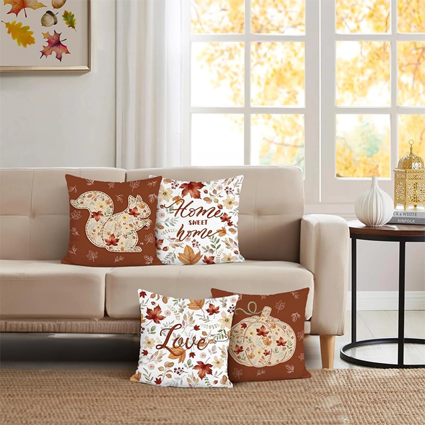 Autumn Harvest Pillow Covers Set: Home, Love & Fall Wildlife Vibes,Sofa cushion cover, home room decoration