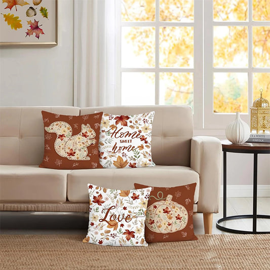 Autumn Harvest Pillow Covers Set: Home, Love & Fall Wildlife Vibes,Sofa cushion cover, home room decoration