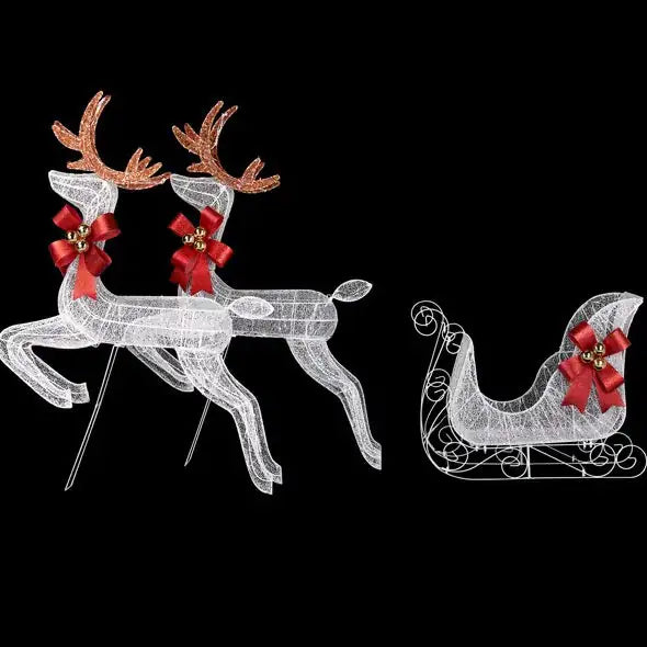 3-Piece Lighted Set Of 2 Reindeer & Sleigh Lighted Holiday Displays