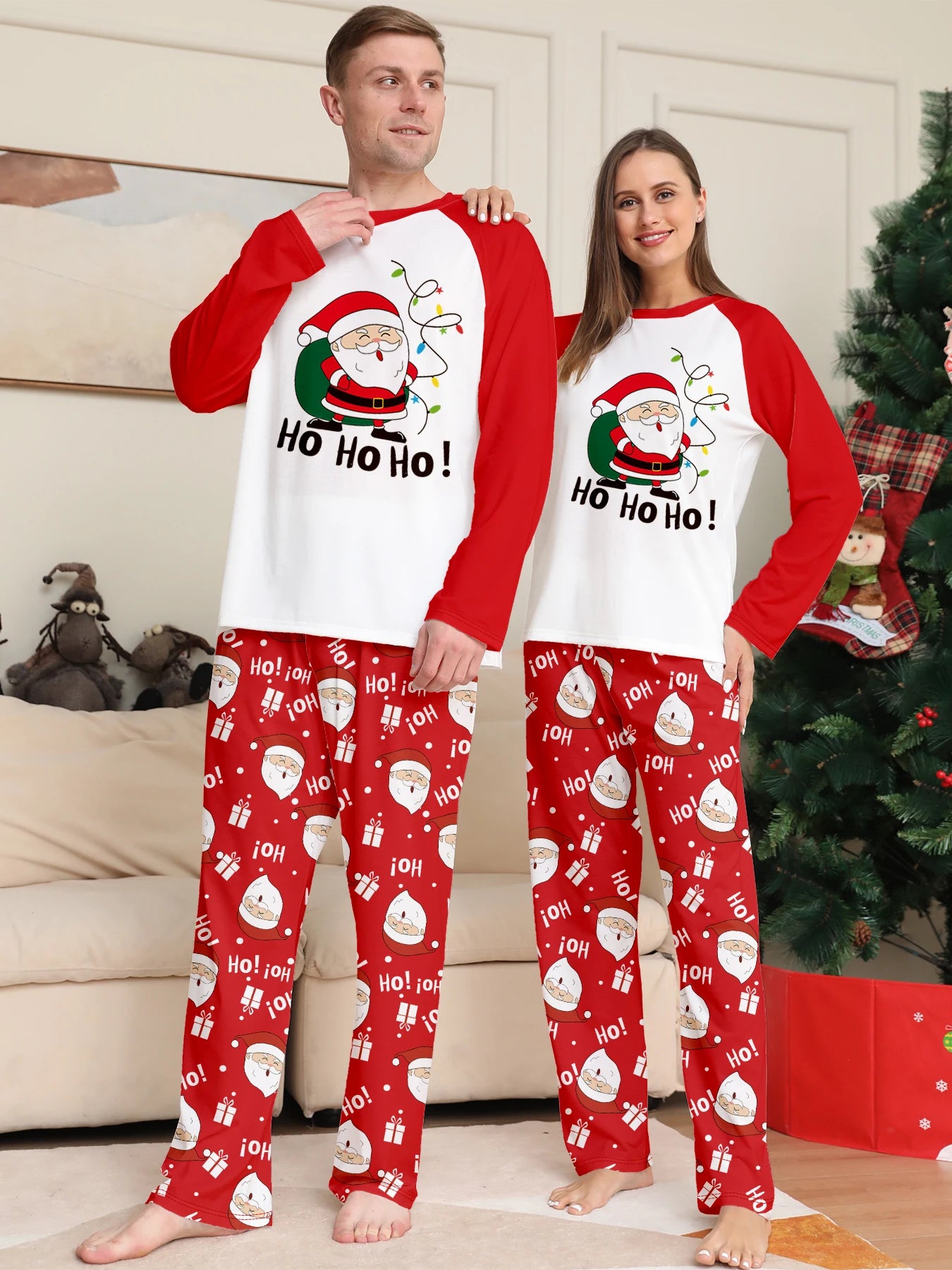 2025 Xmas Family Matching Pajamas Set Santa Claus HO HO HO Printed Adult Kid Baby Family Matching Outfits Christmas Family Pj's