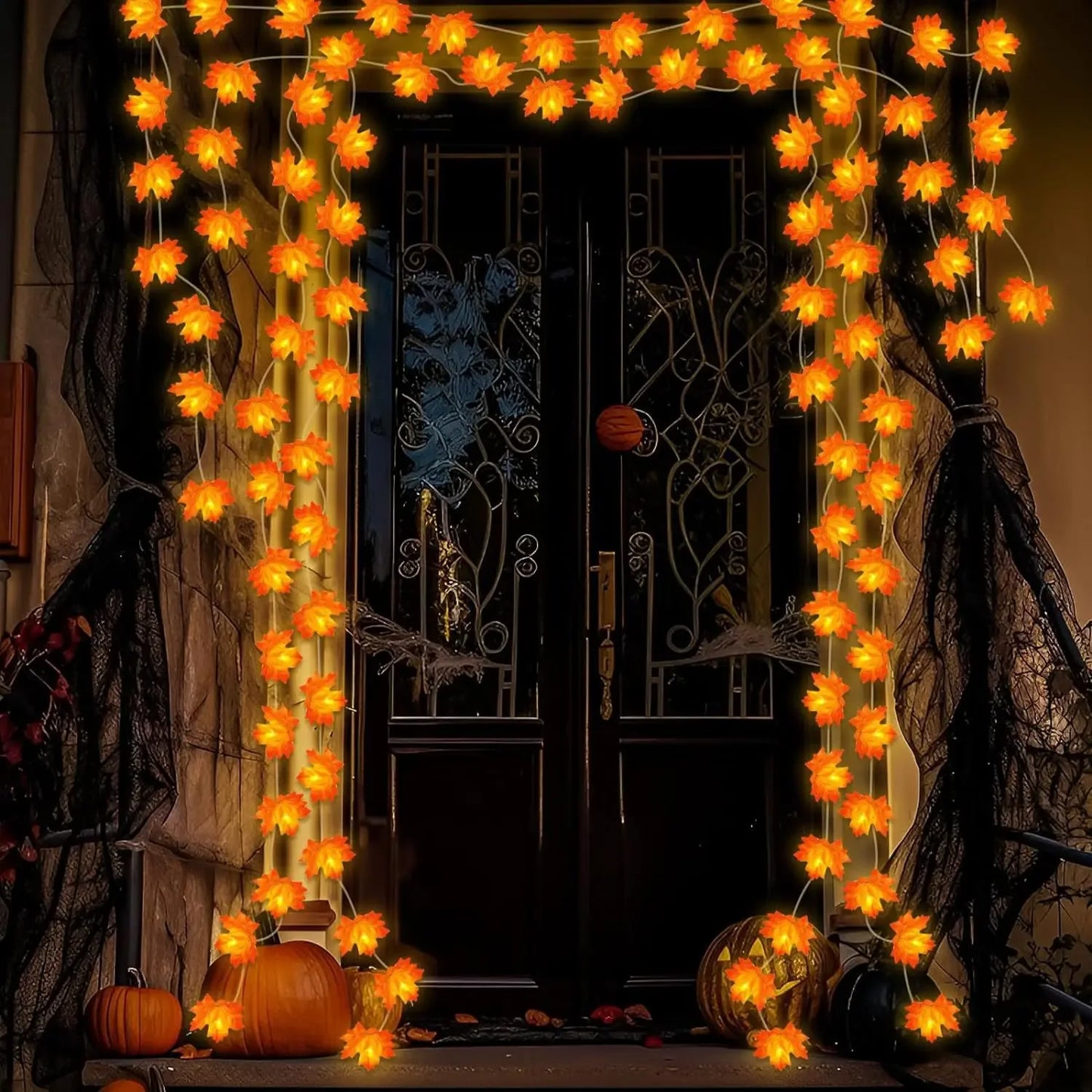 Halloween Pumpkin Maple Leaf String Lights Garland Fairy String Light Fall Decor for Home Halloween Party Thanksgiving Decora