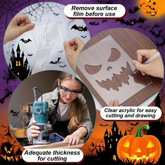  54pcs Halloween Acrylic Router Template for Scary Pumpkin Face Carving Door Mats for Halloween Stencils Woodworking DIY Crafts