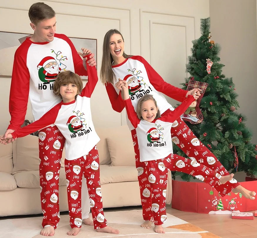 2025 Xmas Family Matching Pajamas Set Santa Claus HO HO HO Printed Adult Kid Baby Family Matching Outfits Christmas Family Pj's
