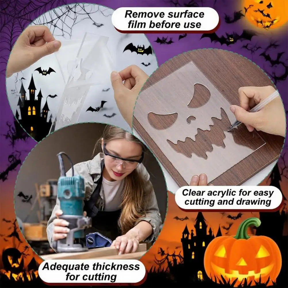 Halloween Stencil Set Halloween Pumpkin Face Stencils for Diy Crafts Wood Art Decor Reusable Acrylic for Carving for Woodworking