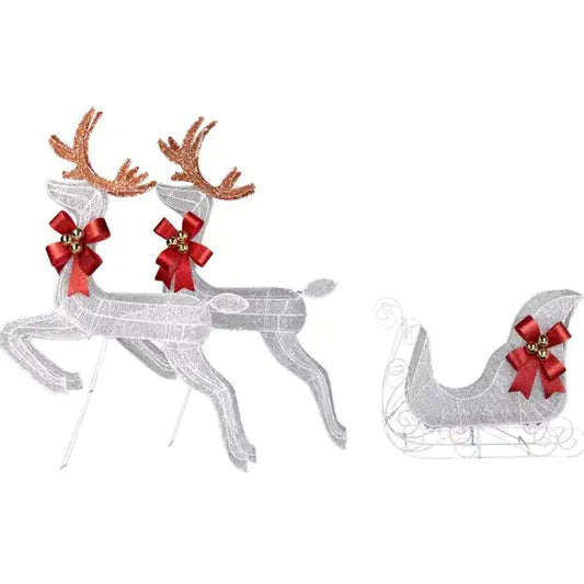 3-Piece Lighted Set Of 2 Reindeer & Sleigh Lighted Holiday Displays