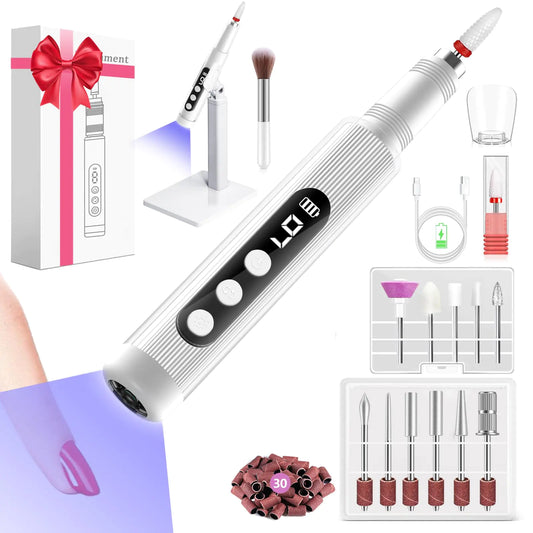 Electric Nail Drill Kit with UV Nail Lamp Portable Cordless Electric Nail File with Display Screen9 Speeds Professional Manicure Pedicure Polishing 12-in-1 Nail Drill Kit for Home and Salon Use