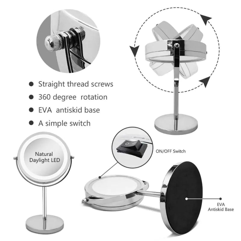 LED Makeup Mirror with 360° Rotation and 10x Magnification