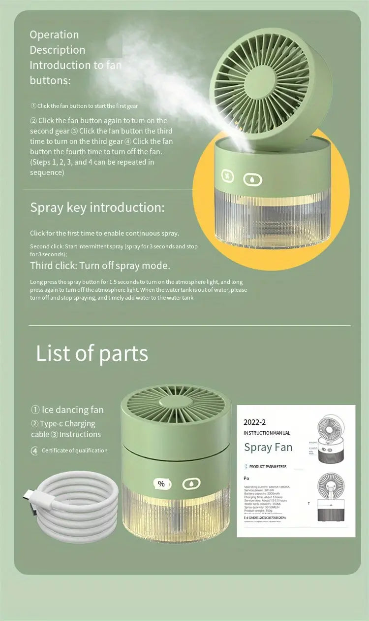 Mini USB Desktop Fan with Spray Humidifier Function