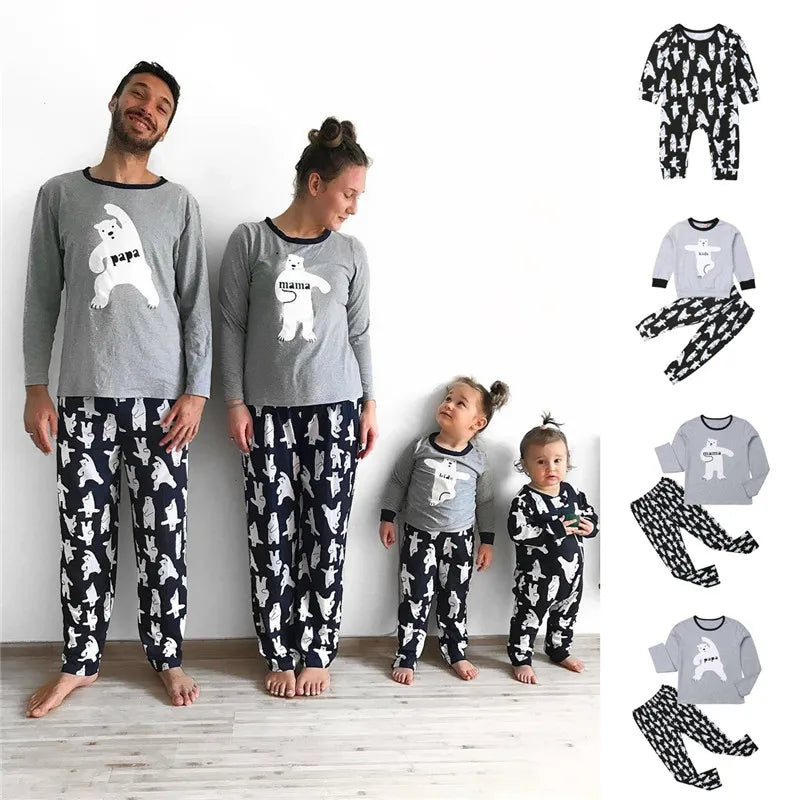 New Casual Family Matching Pajamas Set Cartoon Bear Kids Sleepwear Nightwear family Christmas Pajamas Outfits