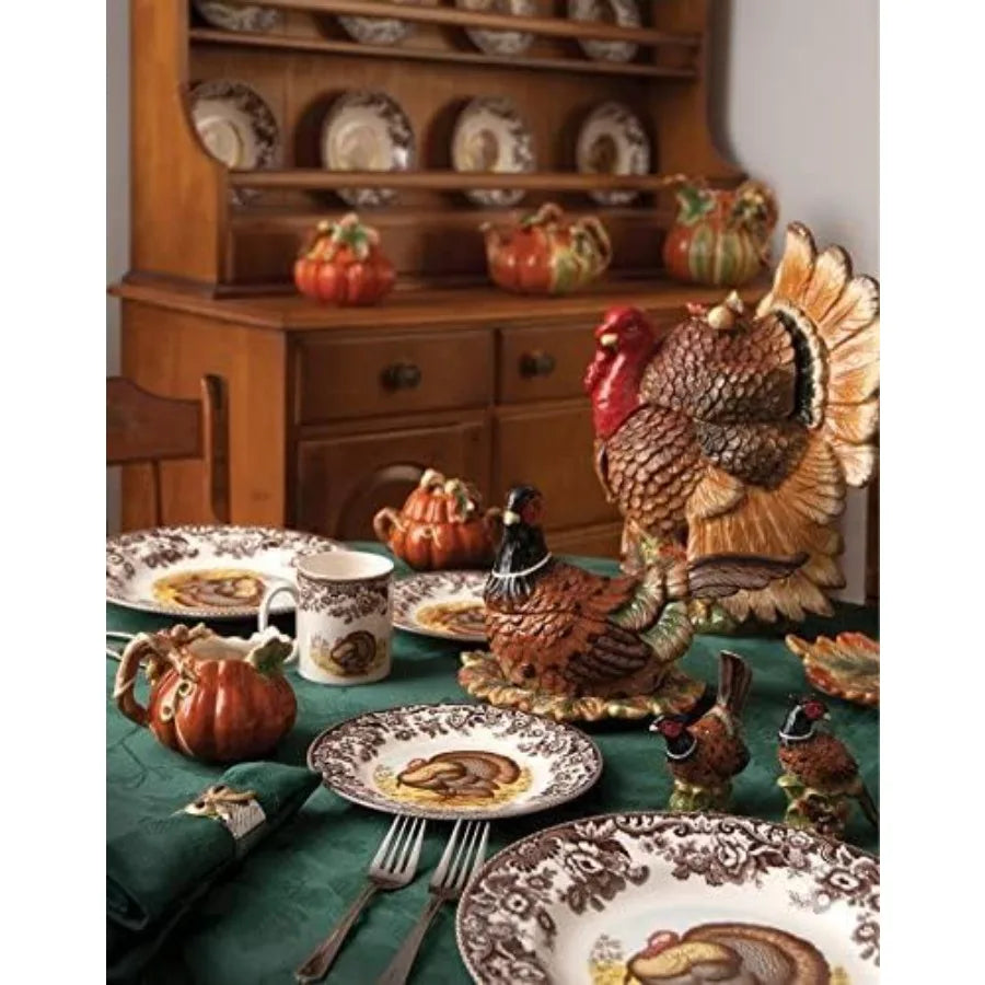 Woodland Turkey Rectangular Platter 17.5 Inch Fine Porcelain Serving Tray from the Woodland Turkey Collection Microwave Dishwas