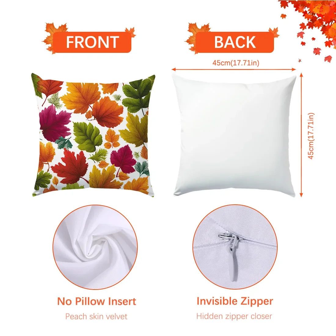 45*45cm Autumn Cushion Cover Halloween Throw Pillow Cover Autumn Maple Fall Decorative Soft Plush Pillowcase for Couch Pillow