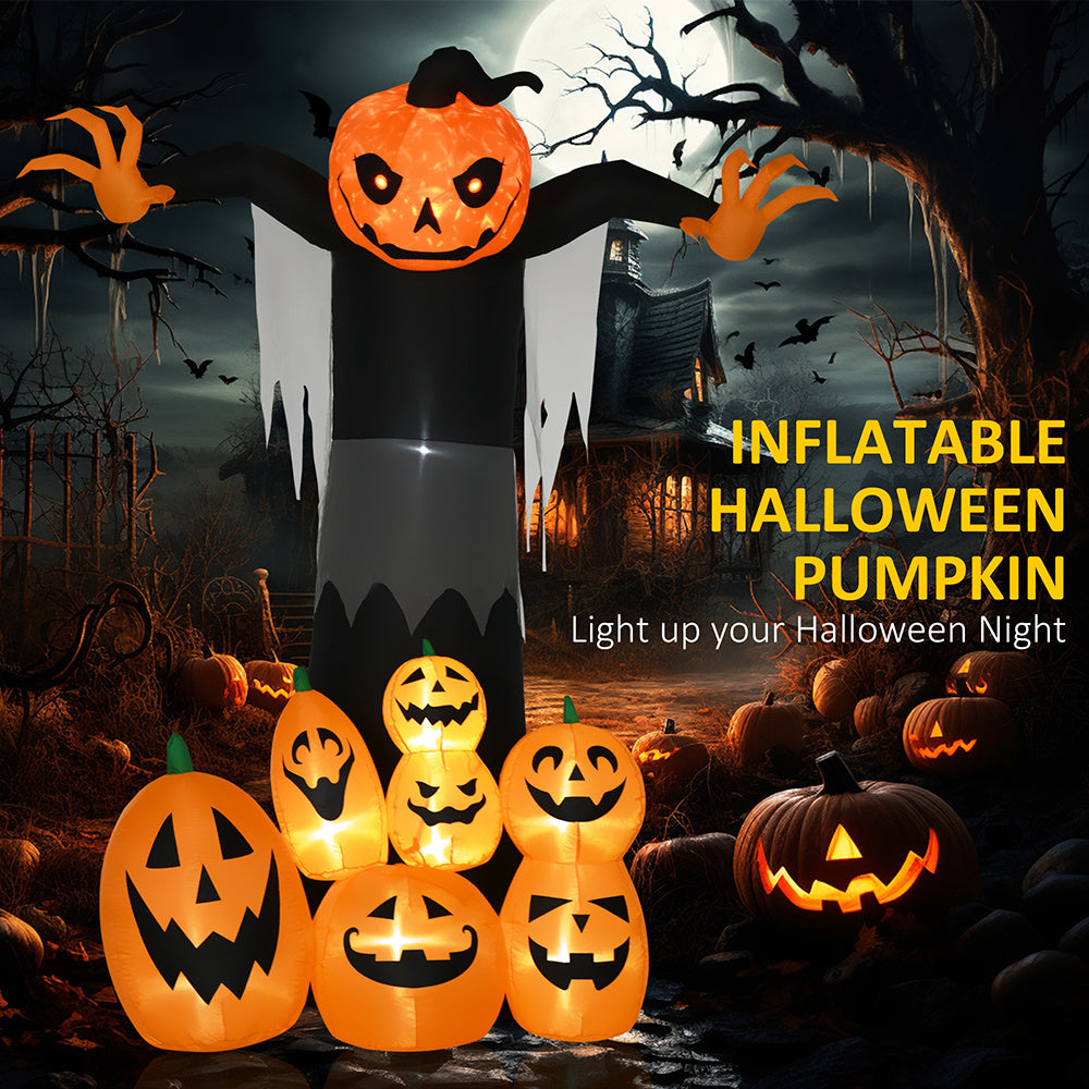 9ft Halloween Inflatables Outdoor Decorations, Pumpkin Ghost with Pumpkin Patch, Outdoor Giant Blow Up Yard Decor with Build-in LED