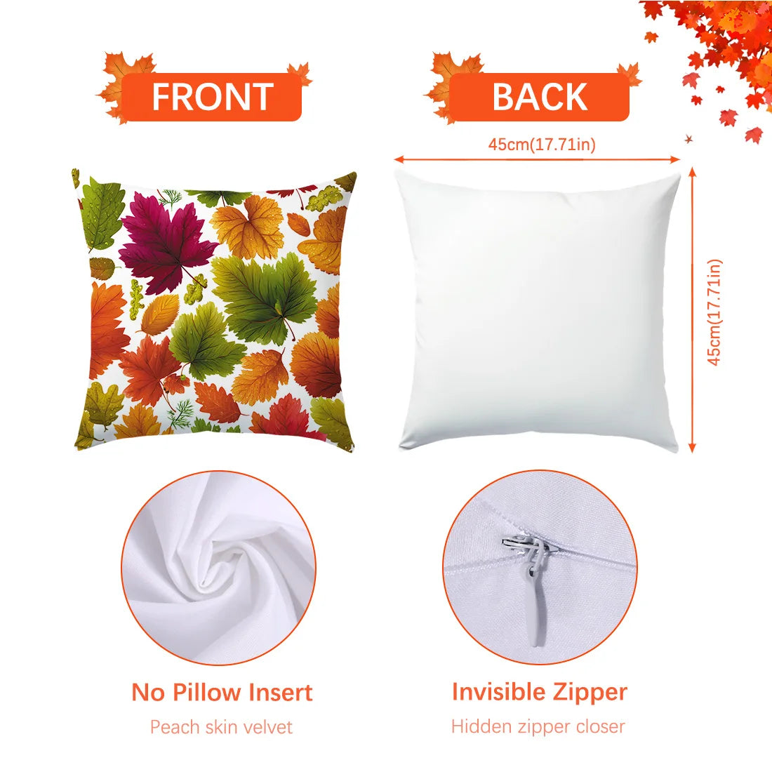 45*45cm Autumn Cushion Cover Halloween Throw Pillow Cover Autumn Maple Fall Decorative Soft Plush Pillowcase for Couch Pillow