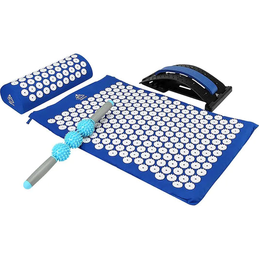 Acupressure Mat and Pillow Set with 4-Level Back Stretcher and Spike Muscle Roller-Full Body Pain Relief Muscle Relaxation Back and Neck Treatment -Acupuncture Mat for Chronic Lower Back Pain Relief