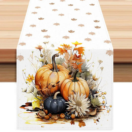 Fall Pumpkin Table Runner - Autumn Harvest Pumpkin and Sunflower Pattern for Thanksgiving Day,Dining Table Decorations