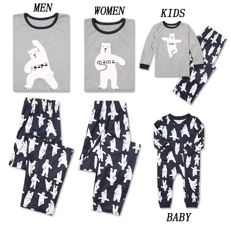 New Casual Family Matching Pajamas Set Cartoon Bear Kids Sleepwear Nightwear family Christmas Pajamas Outfits