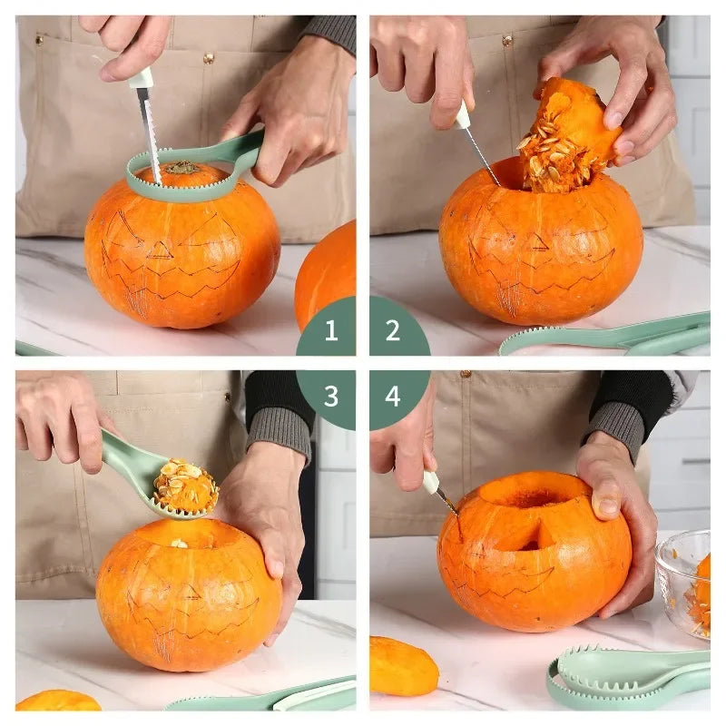 3-in-1 Melon Separator Pumpkin Carver Water Fruit Extractor Flesh Carving Tool Fruit Heart Scooper Halloween Props