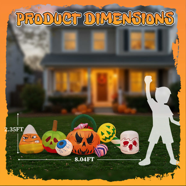 8FT Long Halloween Inflatables Pumpkins Eyeball Candy Outdoor Decorations, Blow Up Yard Decoration With Built-in LEDs