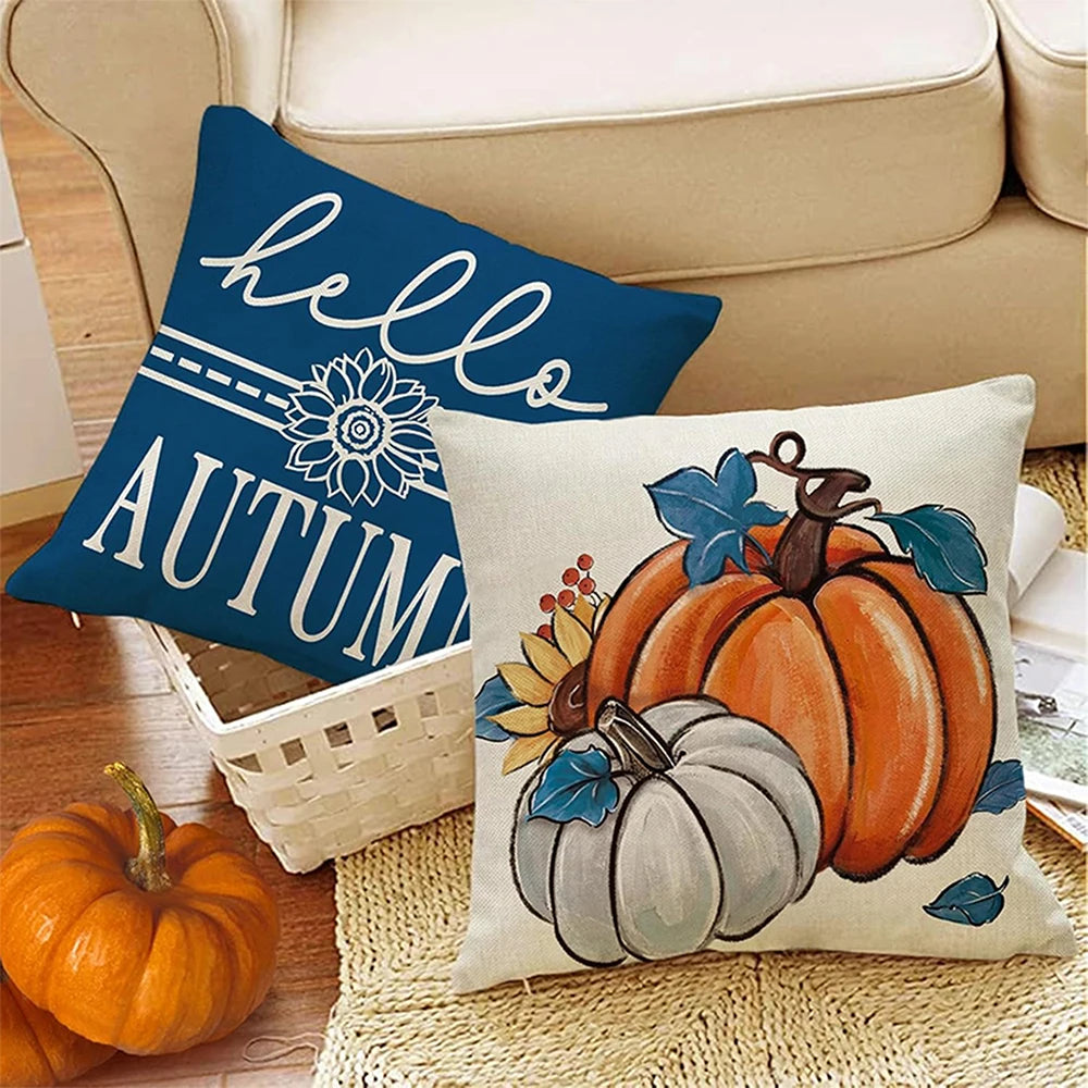 Hello Autumn & Fall Harvest Pumpkin Leaf Printed Cushion Covers Sofa cushion cover, home room decoration