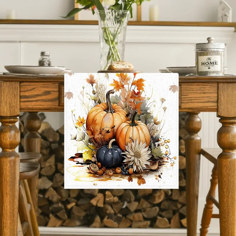 Fall Pumpkin Table Runner - Autumn Harvest Pumpkin and Sunflower Pattern for Thanksgiving Day,Dining Table Decorations