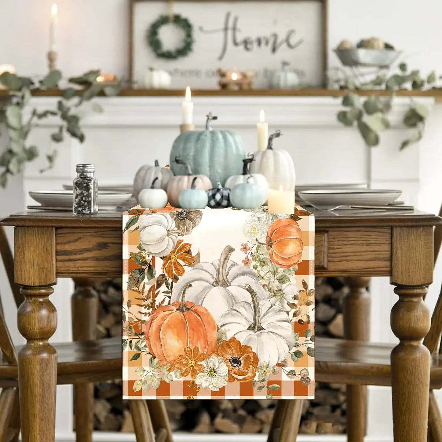 Fall Harvest Pumpkin Maple Leaves Linen Table Runner Party Decor Farmhouse Kitchen Dining Table Runner Thanksgiving Decorations