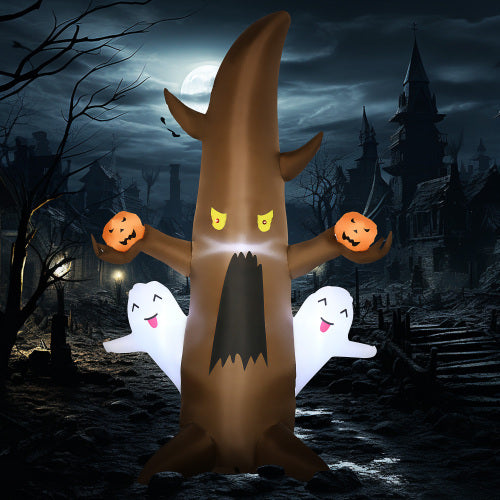5 Halloween Inflatables Outdoor Decorations Ghost Tree With Pumpkins, Blow-Up LED Yard Decor