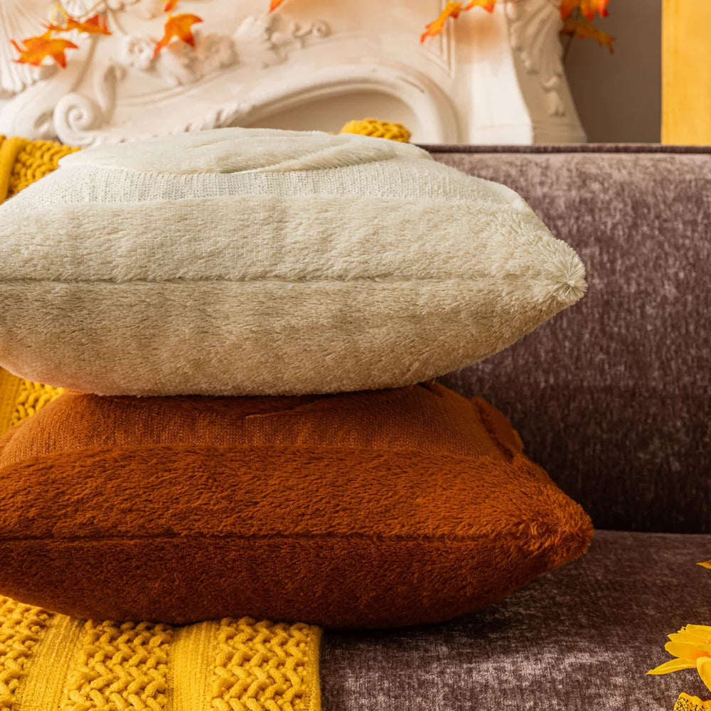 Halloween Pillow Covers Fall Pumpkin Throw Pillows Soft Plush Faux Fur Decorative Cushion Covers for Couch Sofa Bed Porch 45x45
