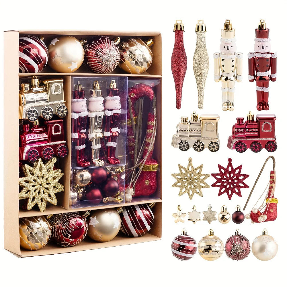 50Pcs Christmas Ball Ornaments Set Shatterproof Christmas Tree Hanging Decors Home Xmas Decoration for Home Hotel Party Decor