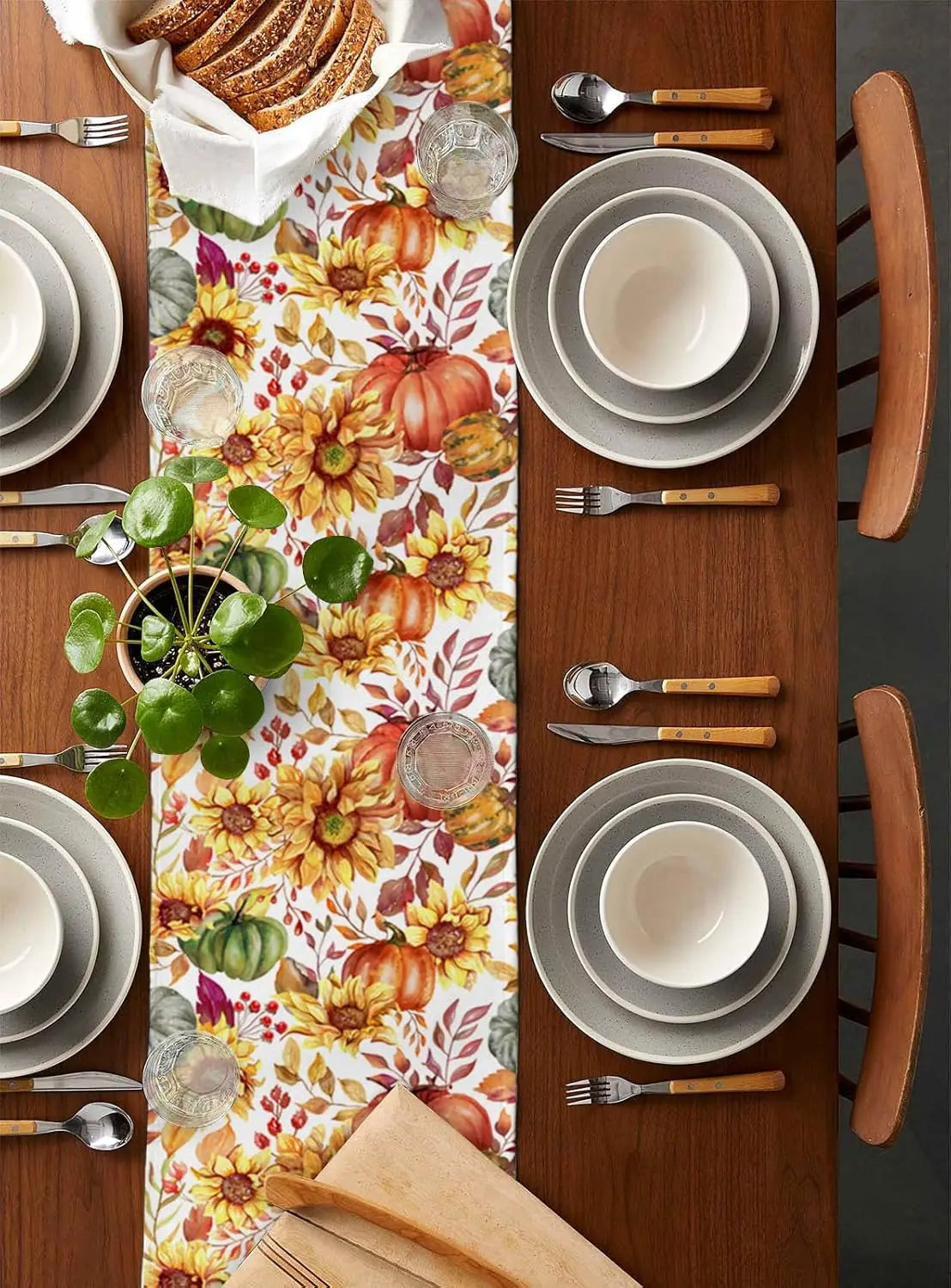 Fall Harvest Pumpkin Maple Leaves Table Runner Dresser Scarves Table Decor Farmhouse Kitchen Dining Table Runner Party Decor