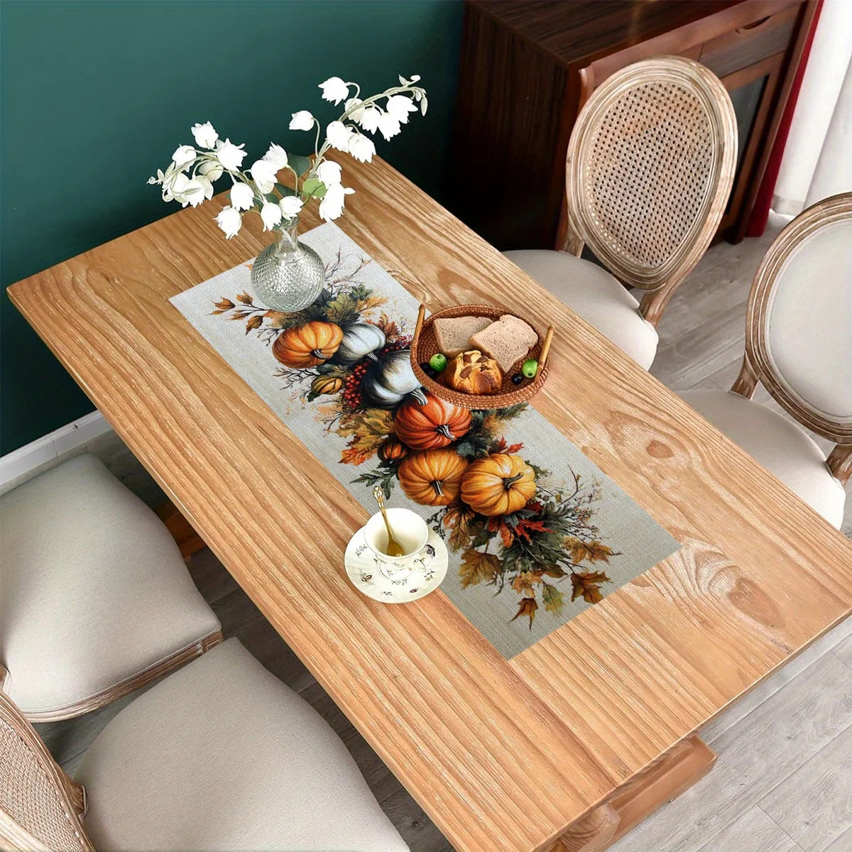 Polyester Table Runner Core Fall Pumpkin Vibrant Harvest Design Autumn Home Decor Cozy Seasonal Vibe High - Quality Polyester