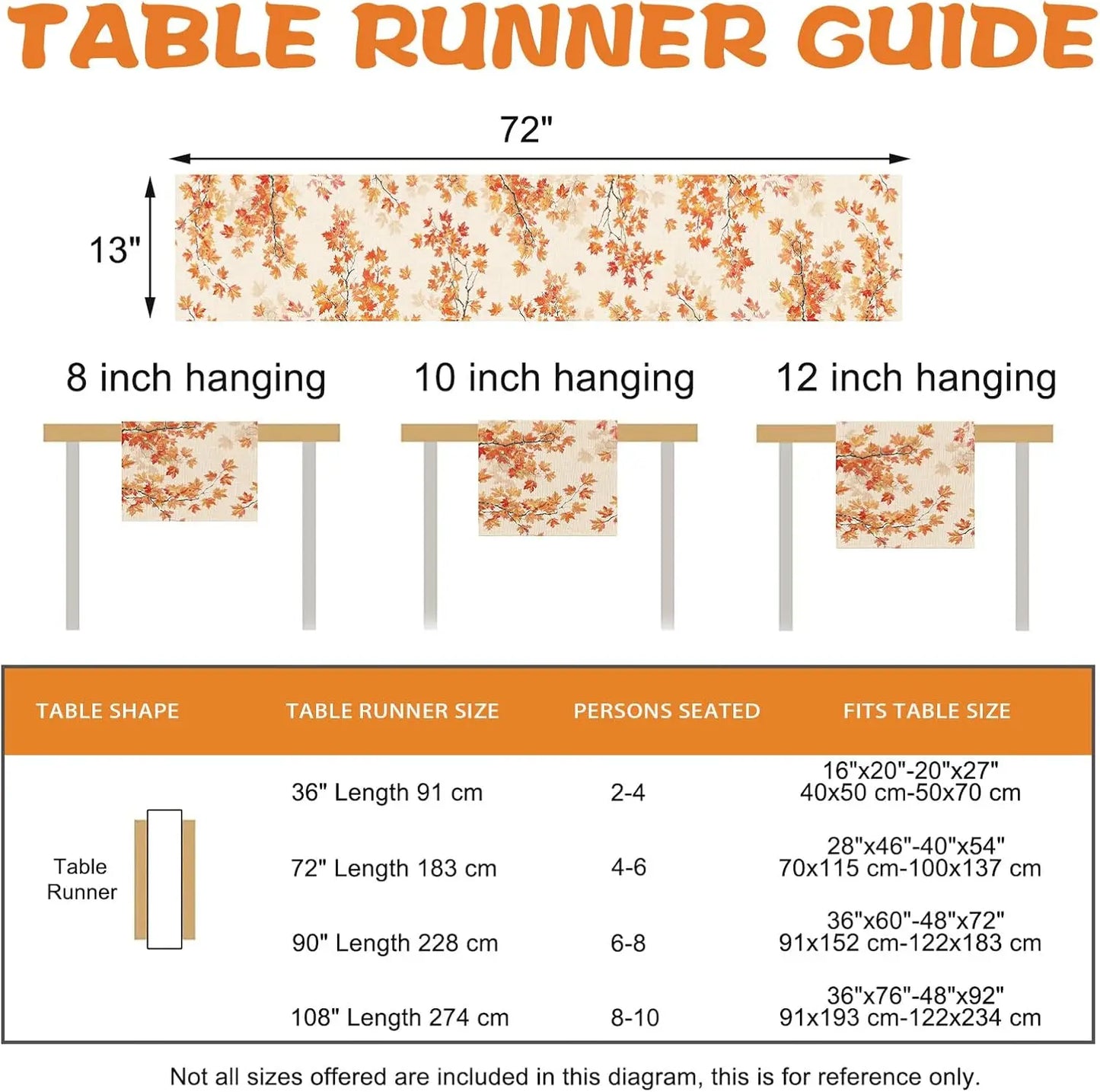 Fall Harvest Branches Maple Leaves Linen Table Runner Party Decor Farmhouse Kitchen Dining Table Runner Thanksgiving Decorations