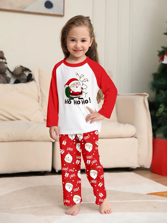 2025 Xmas Family Matching Pajamas Set Santa Claus HO HO HO Printed Adult Kid Baby Family Matching Outfits Christmas Family Pj's