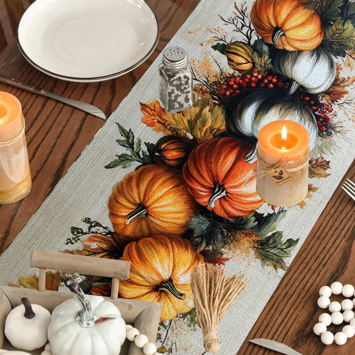 Polyester Table Runner Core Fall Pumpkin Vibrant Harvest Design Autumn Home Decor Cozy Seasonal Vibe High - Quality Polyester