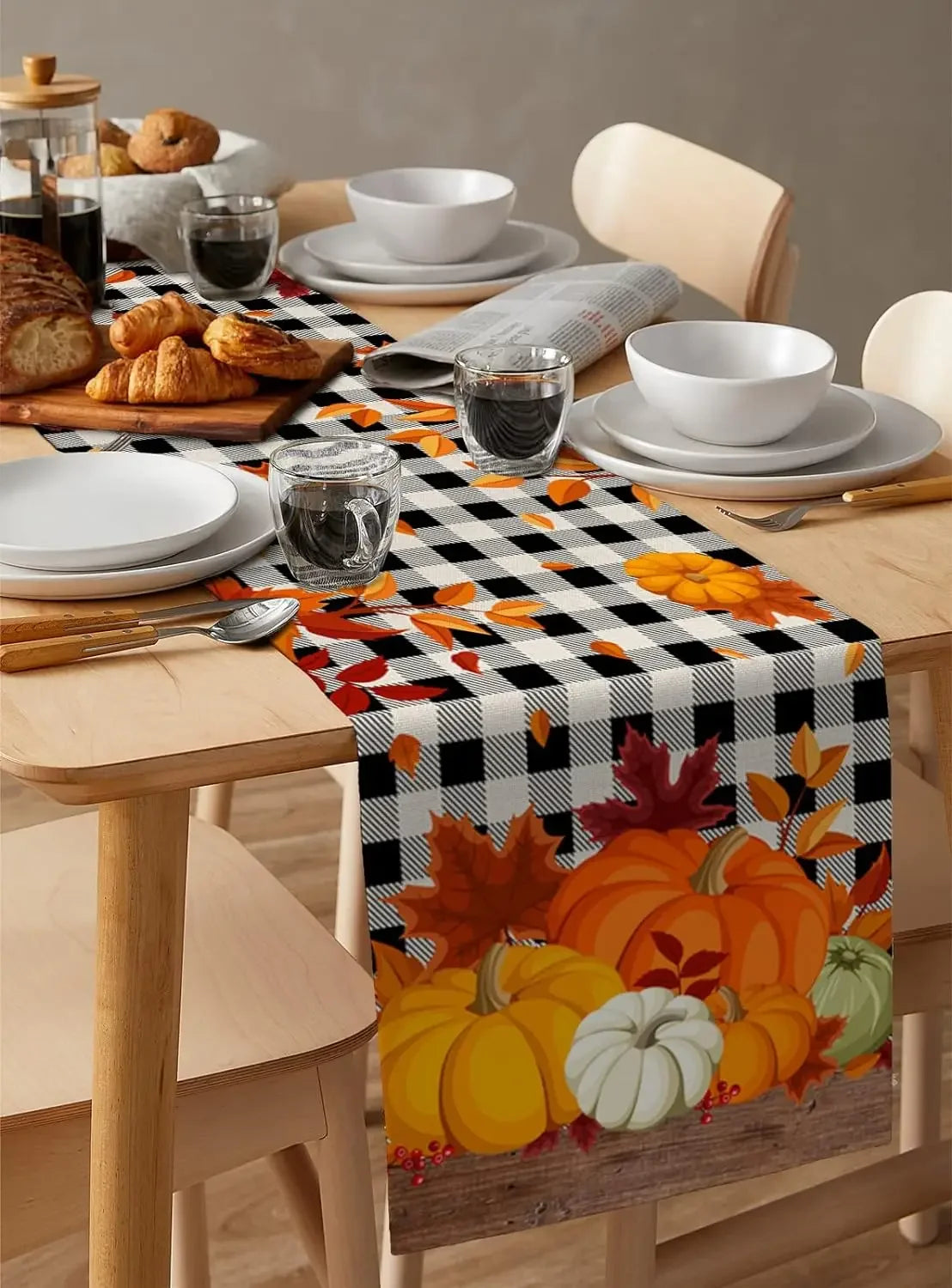 Fall Harvest Pumpkin Maple Leaves Table Runners Dresser Scarves Table Decor Reusable Dining Table Runners Party Decor