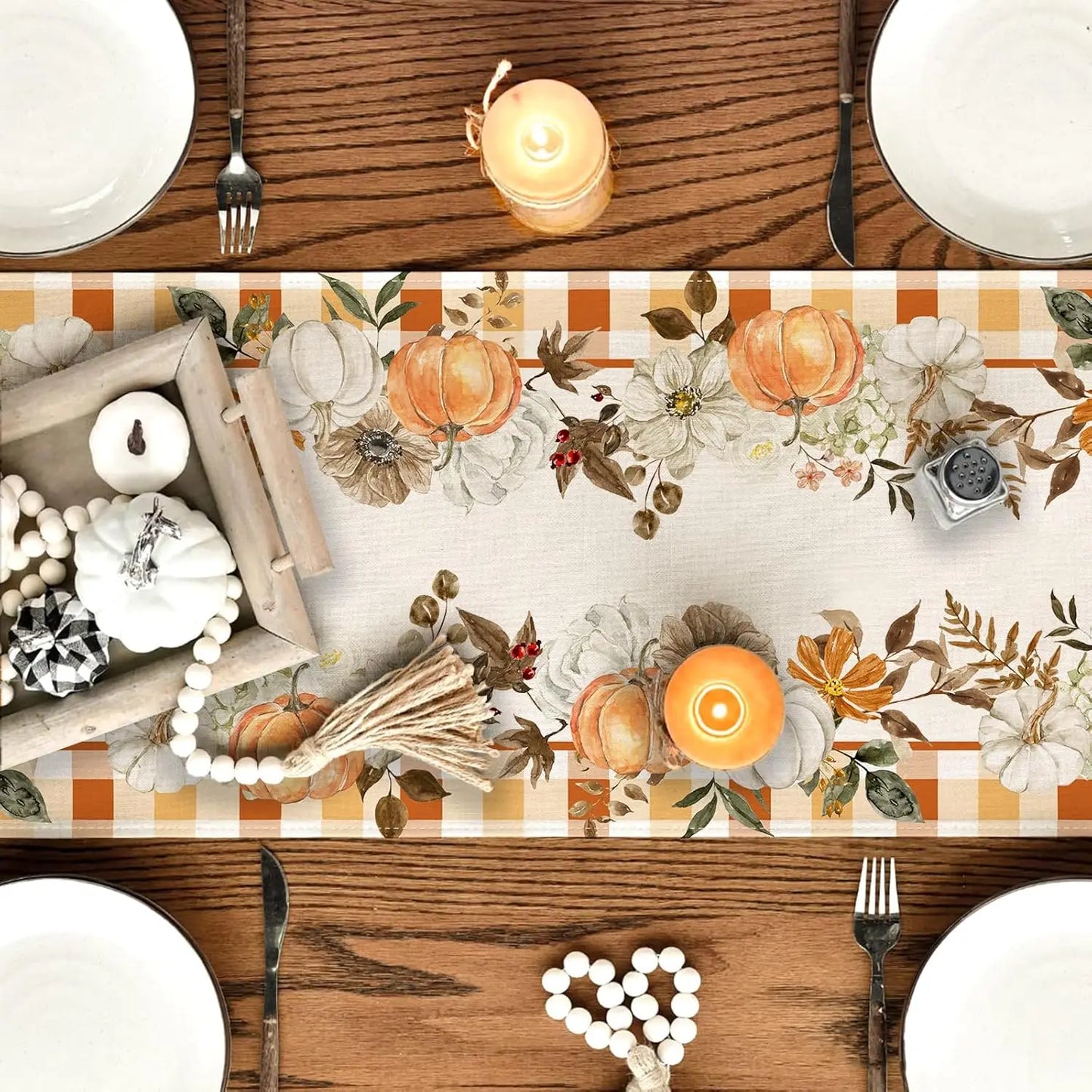 Fall Harvest Pumpkin Maple Leaves Linen Table Runner Party Decor Farmhouse Kitchen Dining Table Runner Thanksgiving Decorations