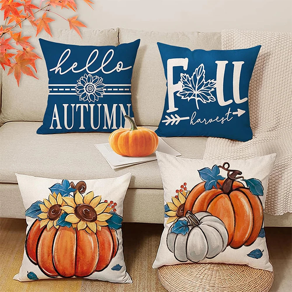 Hello Autumn & Fall Harvest Pumpkin Leaf Printed Cushion Covers Sofa cushion cover, home room decoration
