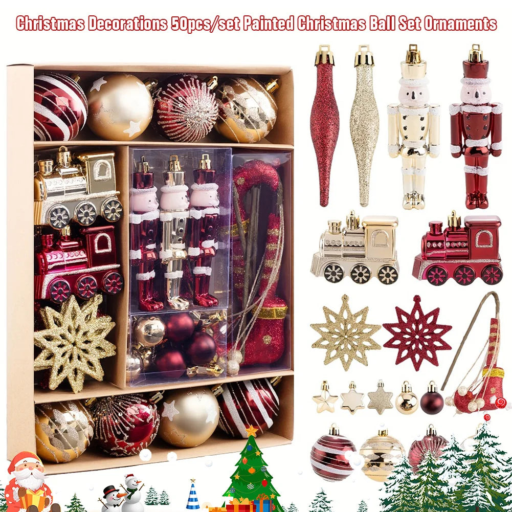 50Pcs Christmas Ball Ornaments Set Shatterproof Christmas Tree Hanging Decors Home Xmas Decoration for Home Hotel Party Decor