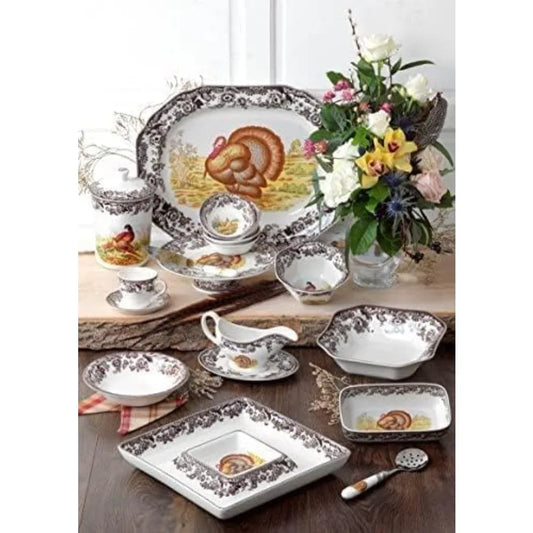 Woodland Turkey Rectangular Platter 17.5 Inch Fine Porcelain Serving Tray from the Woodland Turkey Collection Microwave Dishwas