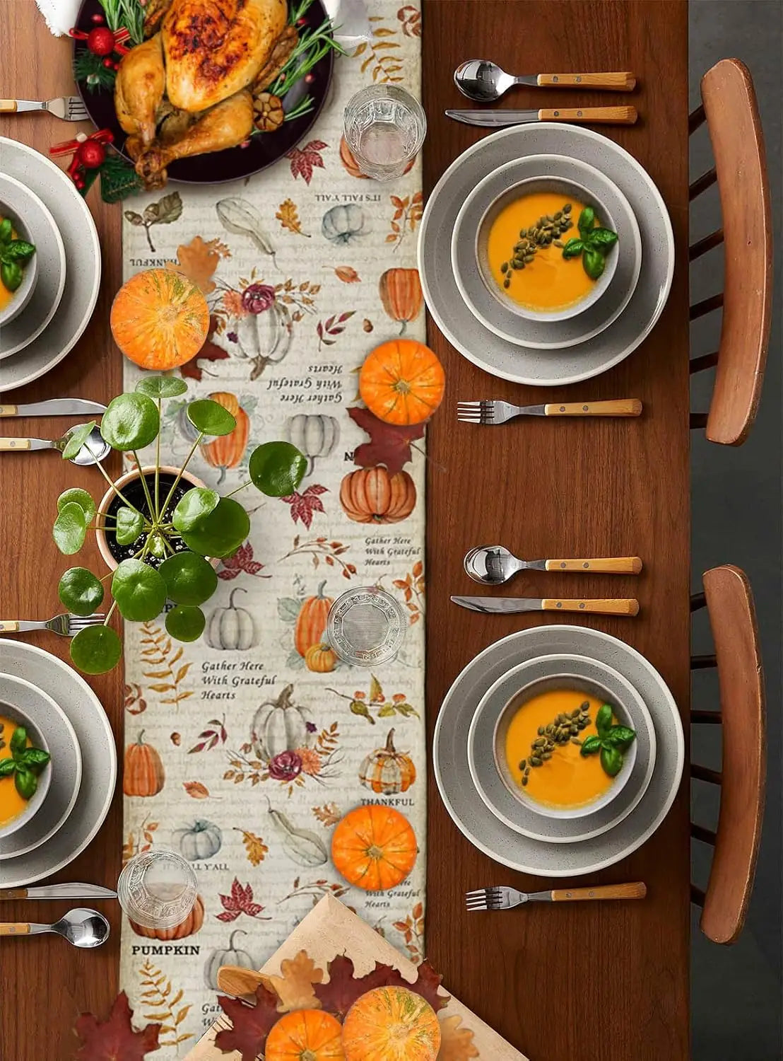 Fall Thanksgiving Pumpkin Maple Leaves Linen Table Runner Farmhouse Harvest Rustic Kitchen Dining Table Runner Party Decorations
