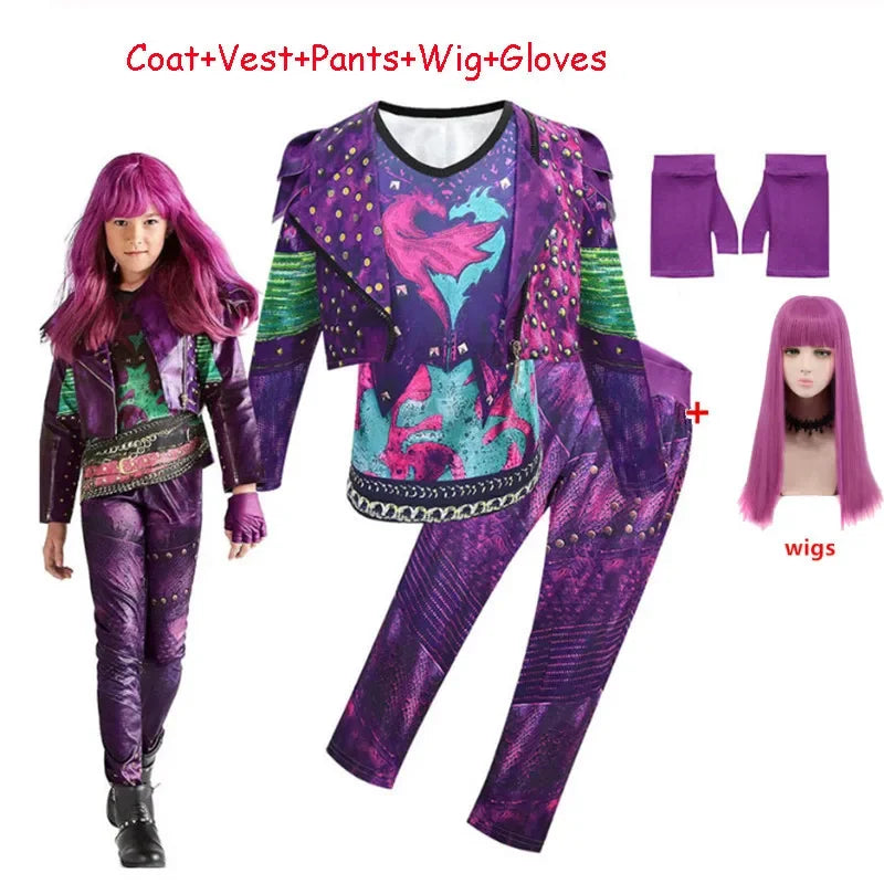2025 ♥ New Halloween Kids Descendants 3 Mal For Girls Evie Cosplay Costume Child Fantasia Clothes Wig Birthday Party ☆★